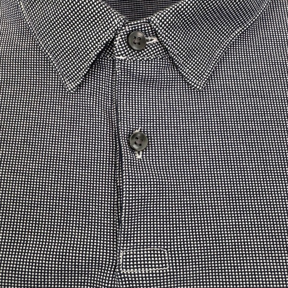 Charles Tyrwhitt Mens S/S Navy Blue White Micro Check Button Collar Polo Shirt L - Picture 2 of 8